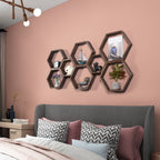 Hexagon Floating Shelves Set of 8 Honeycomb Shelves for Wall, Brown