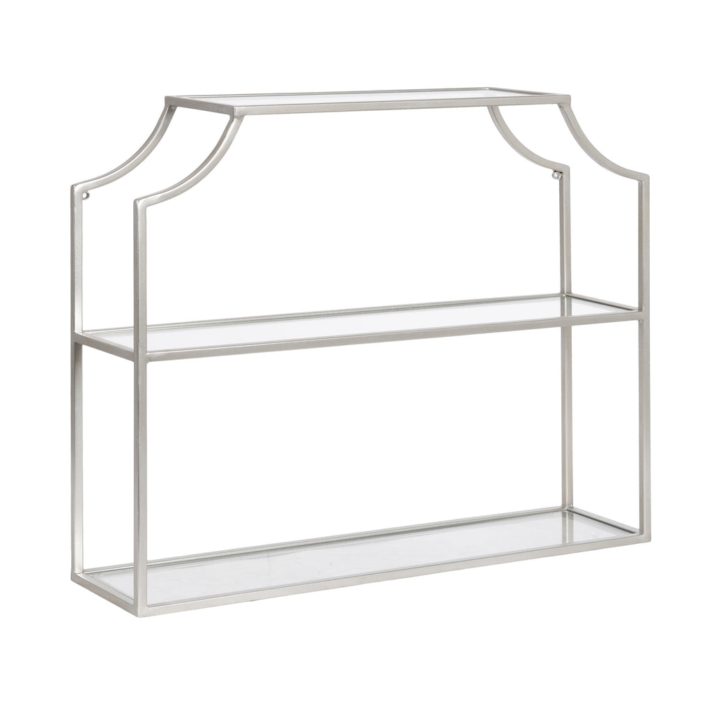 Kate and Laurel Ciel Modern Glam Wide Two-Tier Wall Shelf, 24 x 20, Silver, Tiered Bathroom Shelves for Over the Toilet Storage or Bedroom Makeup Organizer