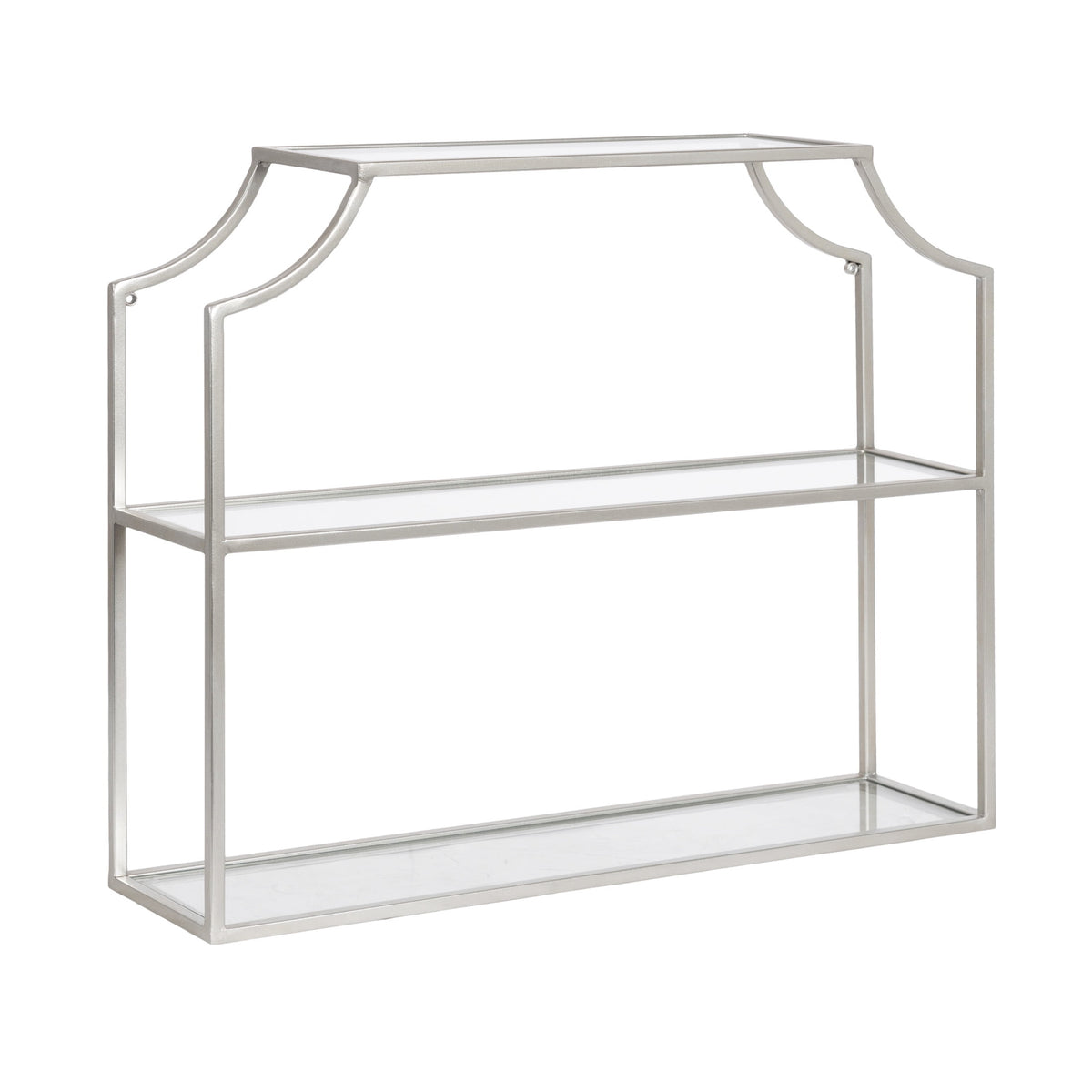 Kate and Laurel Ciel Modern Glam Wide Two-Tier Wall Shelf, 24 x 20, Silver, Tiered Bathroom Shelves for Over the Toilet Storage or Bedroom Makeup Organizer