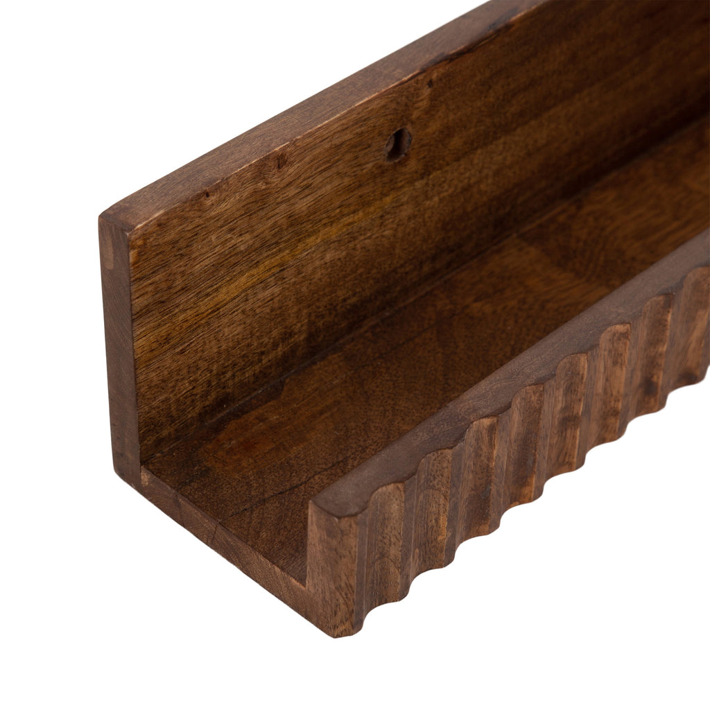 Kate and Laurel Furrow Modern Wood Photo Display Ledges, Set of 2, 24 Inches, Walnut Brown, Scalloped Floating Picture Ledge Shelf Set with Lip for Use as Nursery Book Shelves or Gallery Wall Decor