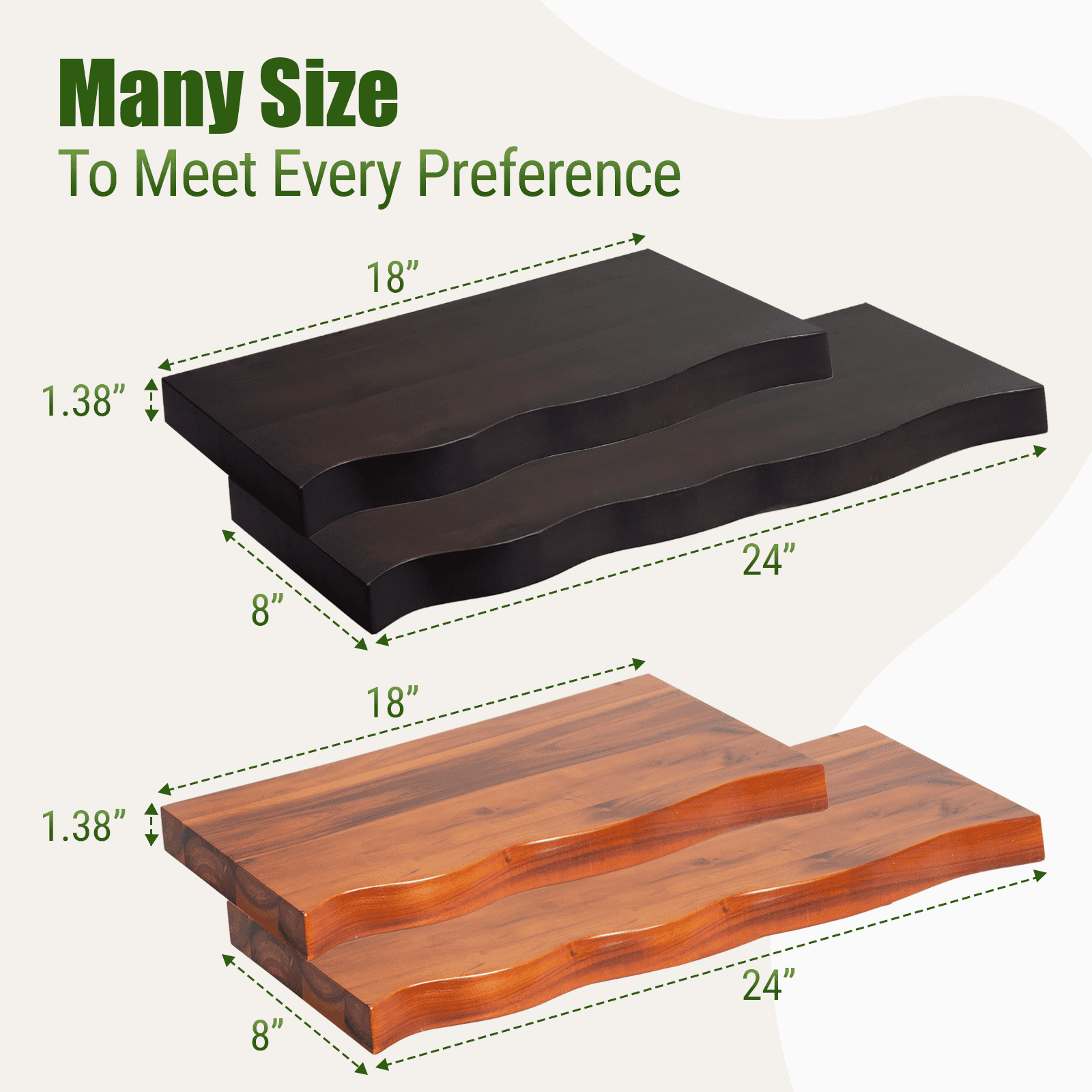 24'' Live Edge Floating Shelves Set of 2 - Thick and Heavy Floating Shelves for Wall, Rustic Shelves with Brackets for Home Decor, Farmhouse Bathroom Decor, Espresso Color, 24" x8''