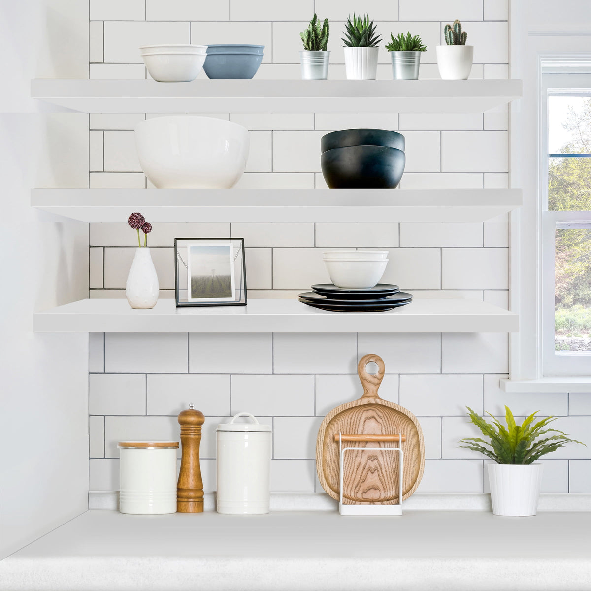 Sorbus Extra Long Floating Shelves – Set of 3 Wall-Mounted Shelves (48"x9") for Bedroom, Kitchen, Living Room, Bathroom – White Farmhouse Décor