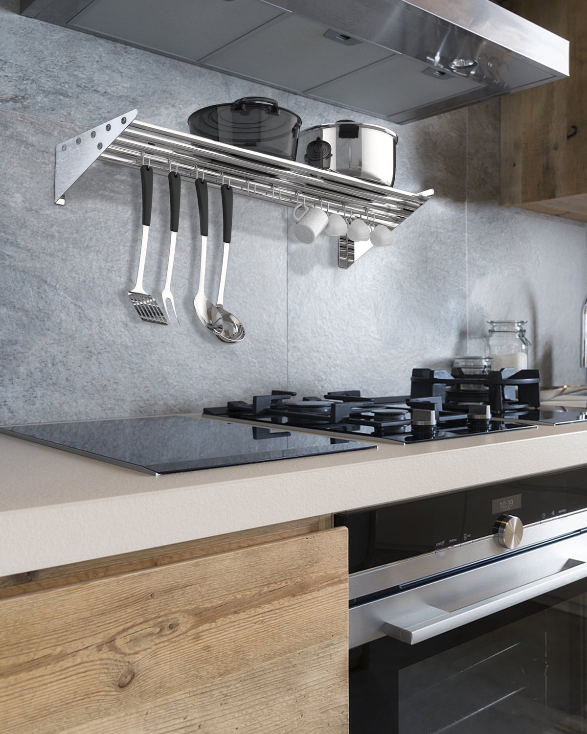 M optimized Commercial NSF Stainless Steel Shelf Wall Mount Floating Hanging Rack for Storage and Organization with S Hooks for Home Kitchen, Restaurant & Hotel