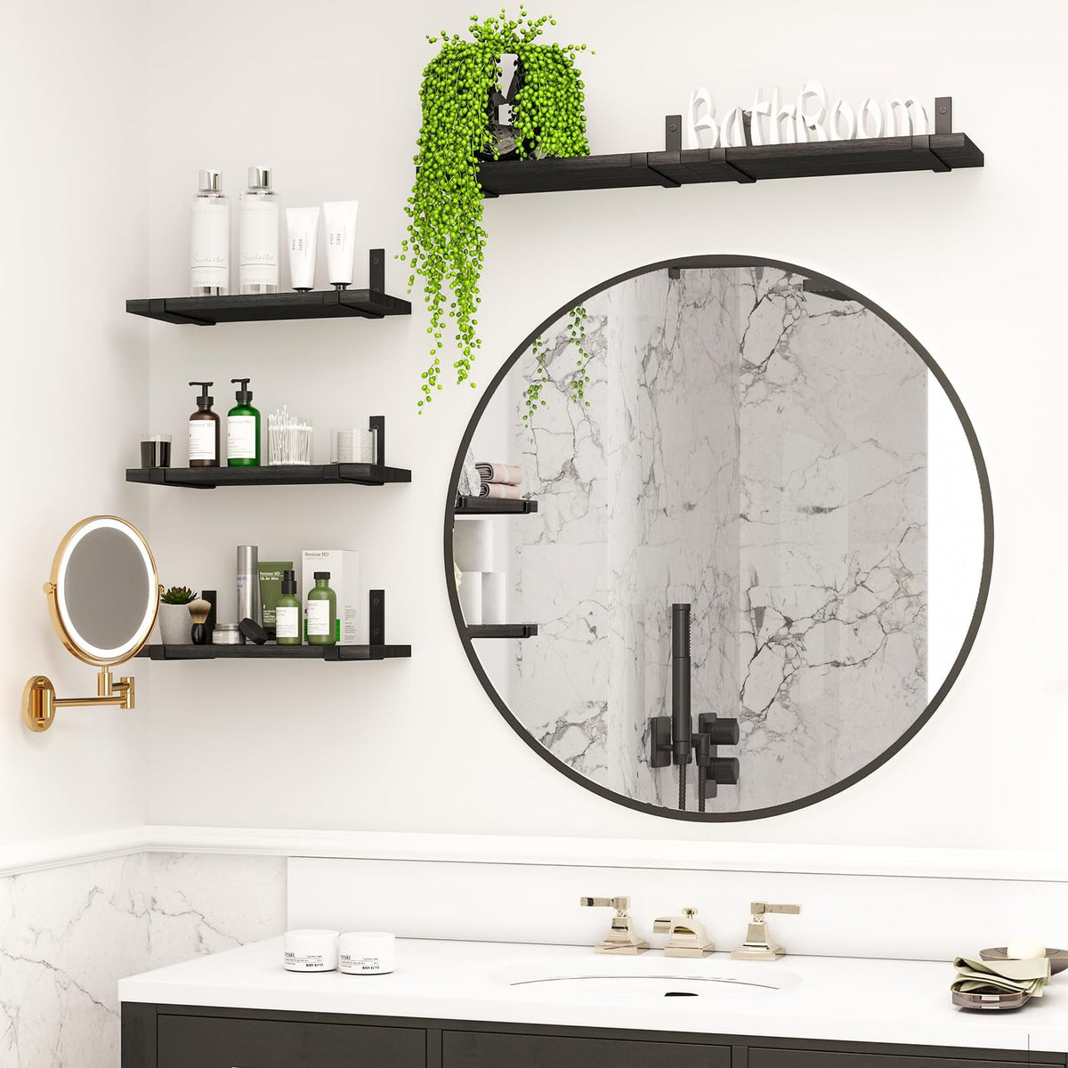 Fairy 10pcs Floating Shelves, Width 4.7 inches Wall Shelves, Home Wood Shelf Wall Mounted, Black