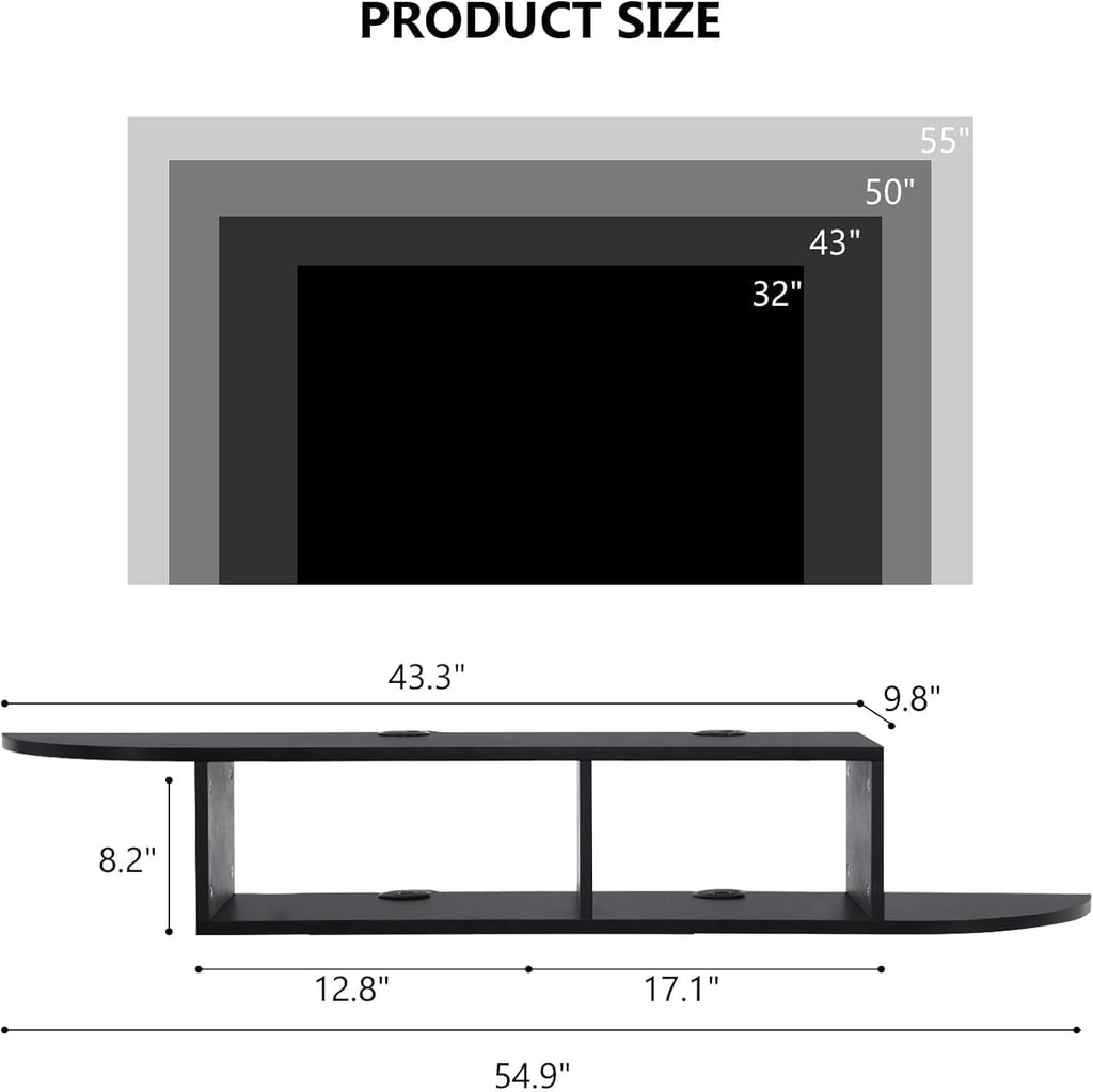 Floating TV Stand, 55" Floating TV Shelf with Storage, Floating Entertainment Center Wall Shelf for Living Room, Floating Shelf for Under TV, Bedroom, Walnu