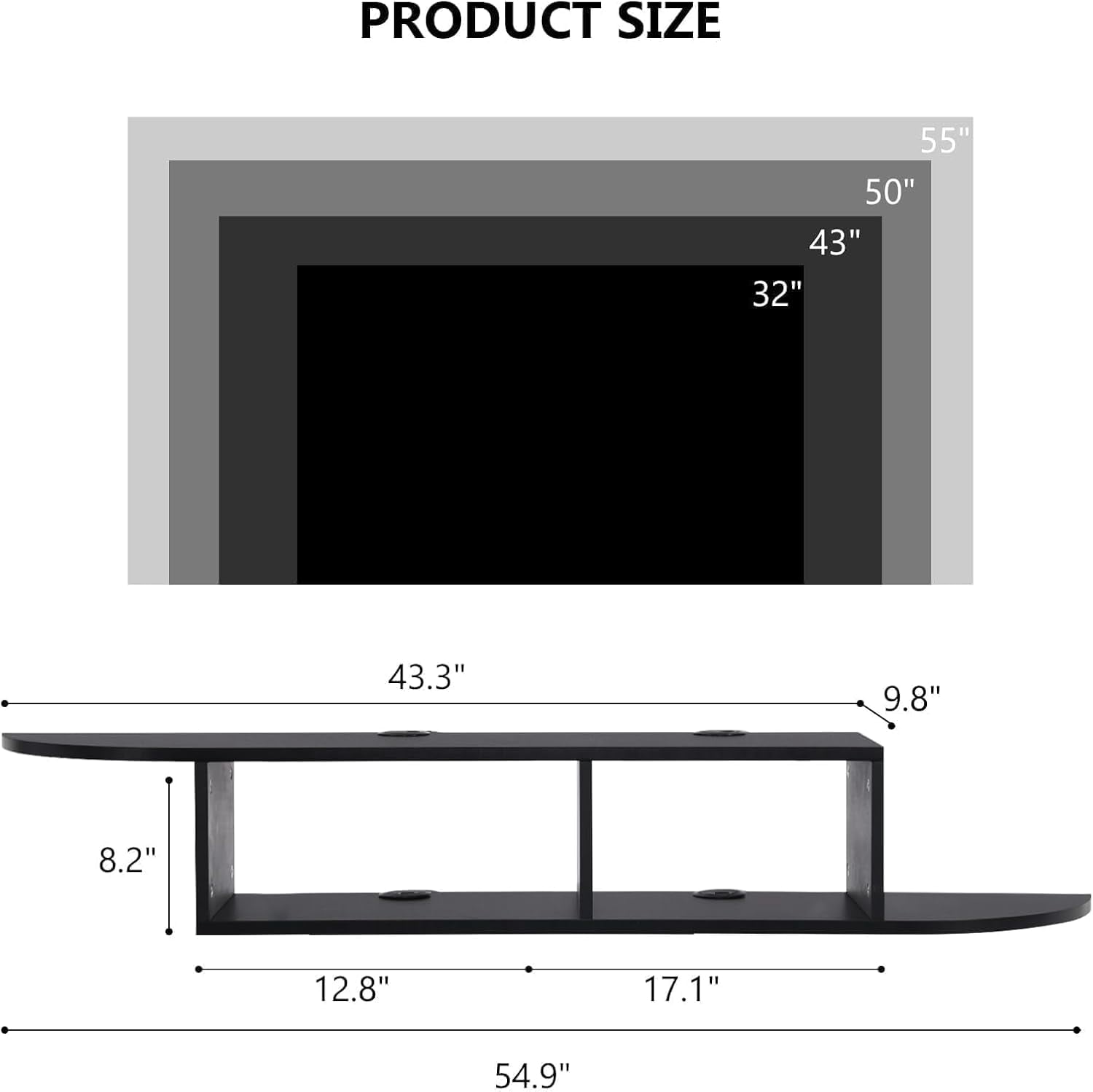 Floating TV Stand, 55" Floating TV Shelf with Storage, Floating Entertainment Center Wall Shelf for Living Room, Floating Shelf for Under TV, Bedroom, Walnu