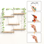 FKS LIFE Hanging Shelves for Wall, Macrame Hanging Plant Shelf with Vine Lights 5 Tier Rope Floating Shelf Storage Rack Boho Wall Decor