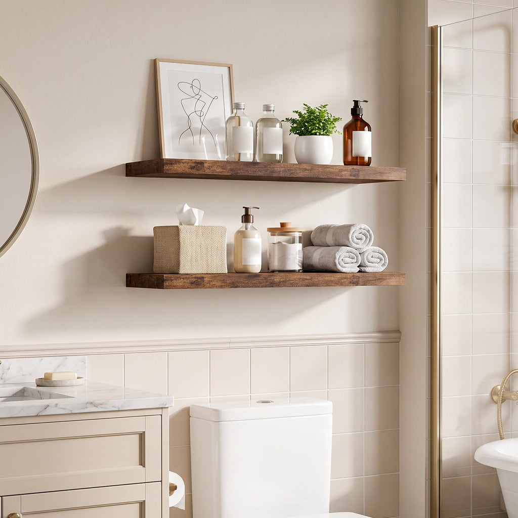 Fairy 4pcs Floating Shelves for Wall, 22.5in Bathroom Kitchen Shelves for Farmhouse Decor, Rustic Brown