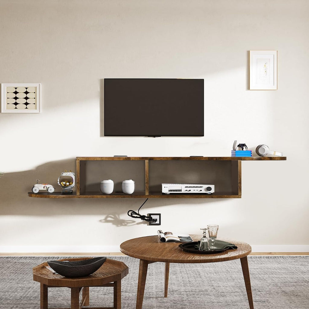 Floating TV Stand, 55" Floating TV Shelf with Storage, Floating Entertainment Center Wall Shelf for Living Room, Floating Shelf for Under TV, Bedroom, Walnu