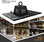 HAINAWANG,1 shelves 1-Pack 1.5x3.8ft 17.7-inch-by-45.2-inch Wall Shelf Garage Storage Rack Wall Mounted Floating Shelves, Black, 1 Pack Loads 250 lbs