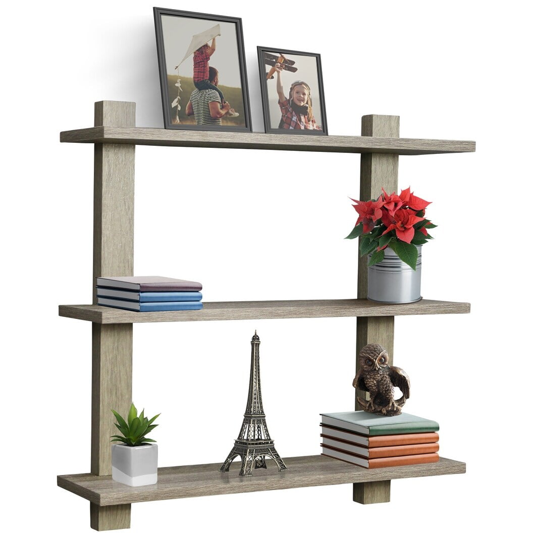 Sorbus Asymmetric Square Floating Shelf: Decorative 3-Tier Display - Grey