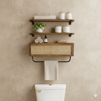 Autumn Alley Farmhouse Floating Shelves for Bathroom – Above Toilet Shelves with Rattan Basket Caning Organizer, Wood Floating Shelf Bathroom Storage, Wall Shelves Bathroom Décor, 3 Tier