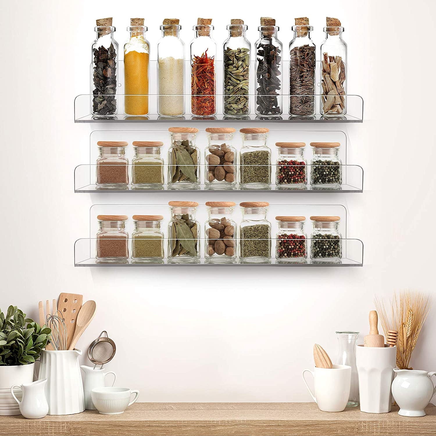 Sorbus 6-Pack Clear Acrylic Wall Ledge Floating Shelves, Organizer for Books, Decor & Kitchen