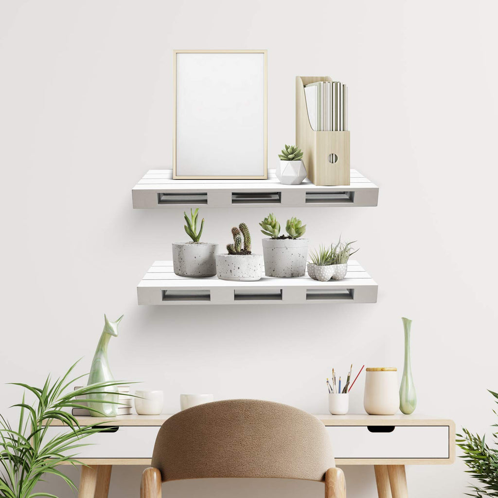 Sorbus Two Wood Floating Shelves - Rustic Farmhouse Floating Shelf Set for Home Décor (2-Pack, Grey)