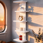 5 Tier Asymmetric Floating Wall Shelf, White Modern Storage Organizer for Bedroom & Living Room