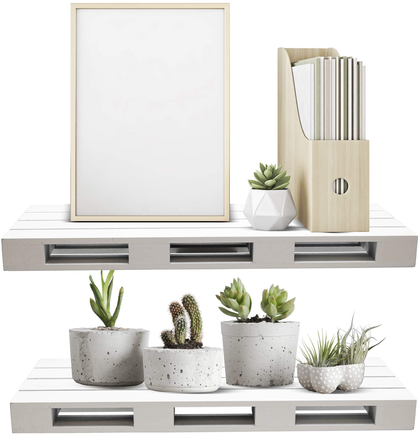 Sorbus Two Wood Floating Shelves - Rustic Farmhouse Floating Shelf Set for Home Décor (2-Pack, Grey)