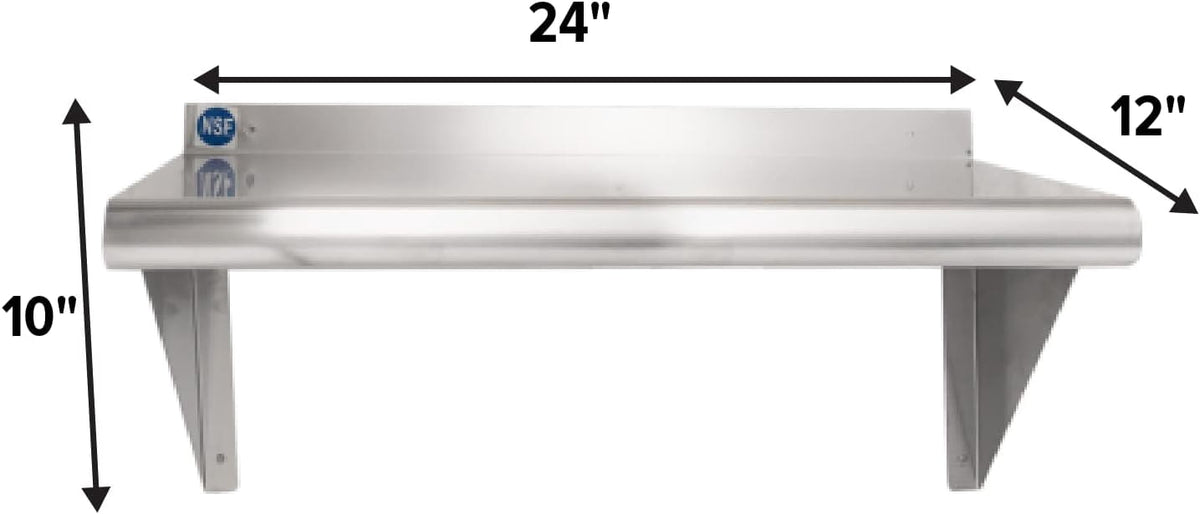 Express Kitchquip 18 Gauge Stainless Steel Wall Shelf - NSF Certified Heavy Duty Kitchen Shelf with Brackets for Office & Commercial Use