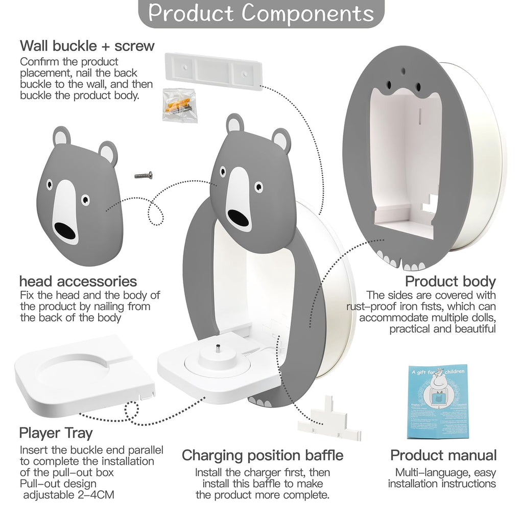 For Toniebox Creative Bear Children's Magnetic Floating Shelf and for Tonies for 30-48 Figures - Wall Shelf for The Music Box - for Playing and Collecting - for Children's Baby Rooms (Grey)