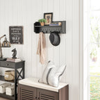 Entryway Floating Utility Wall Shelf with Hooks - Wall Mounted - Black