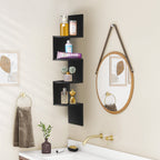 Sorbus 5-Tier Floating Corner Wall Shelf, Zigzag Bookshelf, Space-Saving Storage, Black