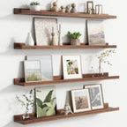 Floating Picture Ledge Shelves for Wall Set of 4, 56 Inch Solid Wood Wall Shelves with Lip Long Large Nursery Book Shelf for Toys Storage Kids Bookshelf Wall Mounted Living Room Bedroom Decor Frames