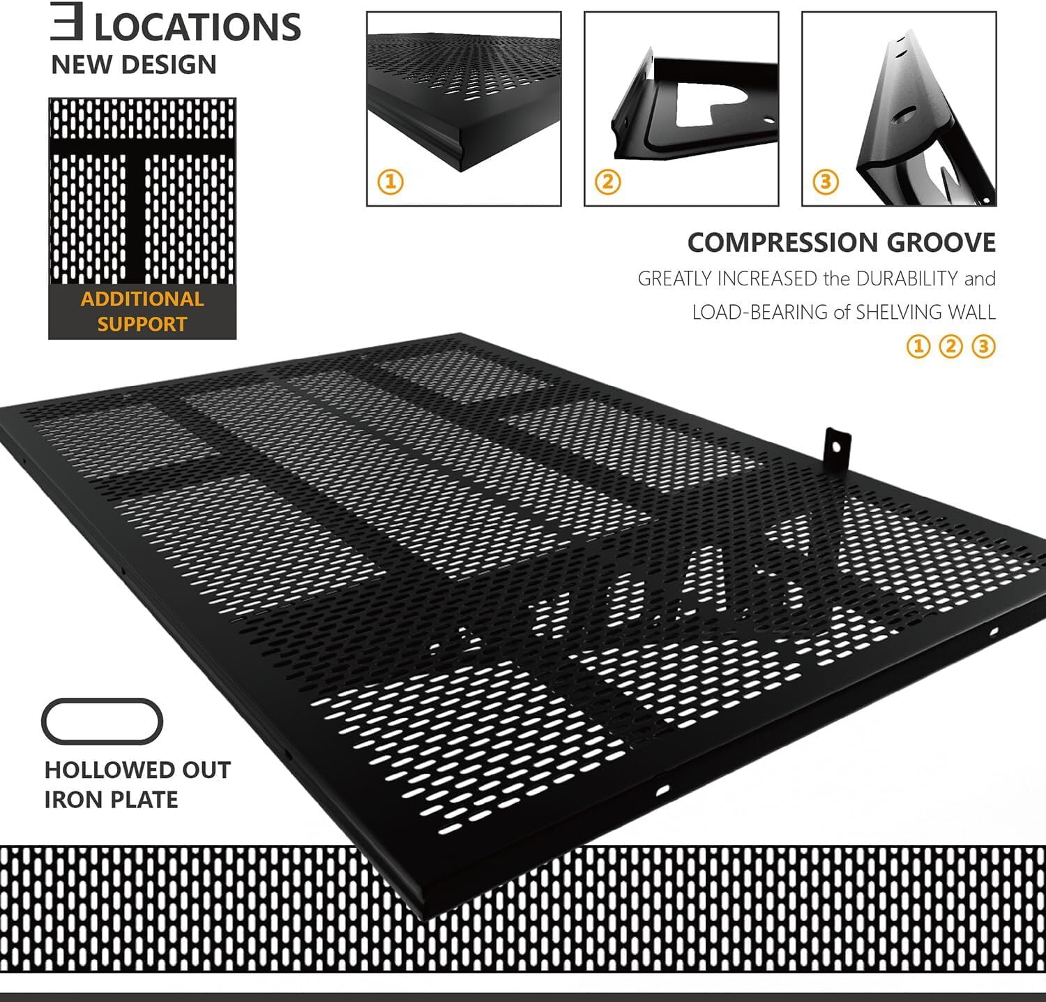 HAINAWANG,1 shelves 1-Pack 1.5x3.8ft 17.7-inch-by-45.2-inch Wall Shelf Garage Storage Rack Wall Mounted Floating Shelves, Black, 1 Pack Loads 250 lbs