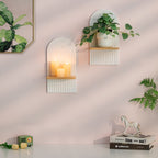 Sziqiqi Boho Wall Candle Holders Set of 2: White Wood Floating Shelves with Rainbow Arch Design Hanging Shelves for Tea Lights, Plants, Books Farmhouse Home Decor