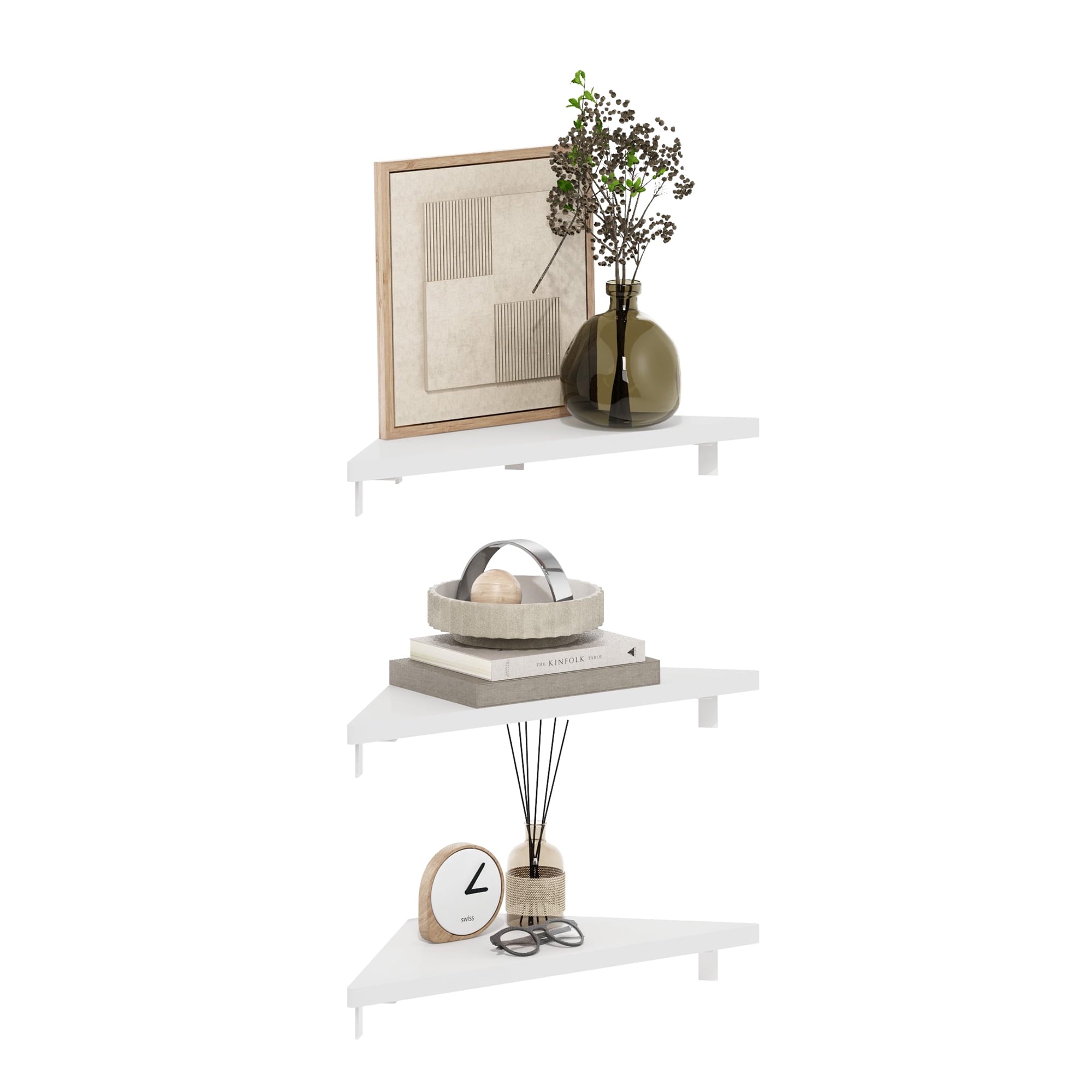 Furinno ROSSI Triangle Corner Floating Shelves in Wall Mount Display Set of 3