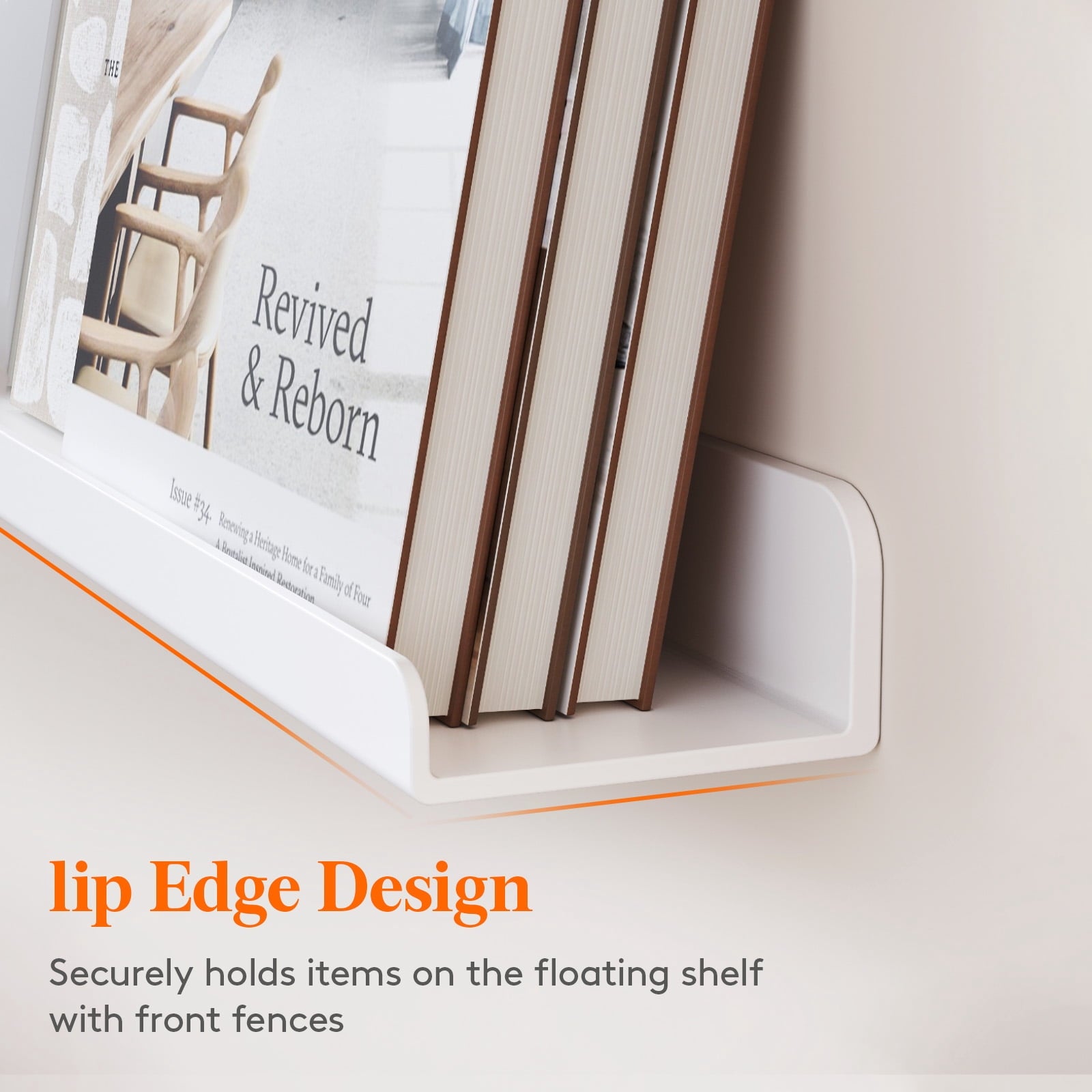 Floating Nursery Book Shelves for Wall Set of 4, 36 inch White Long Kids Bookshelf, Kids Room Bedroom Study Storage Display Organizer Decor