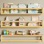 vivilife Solid Wood Floating Shelves for Nursery & Kids Room, 15.7", Walnut Brown (Set of 3)