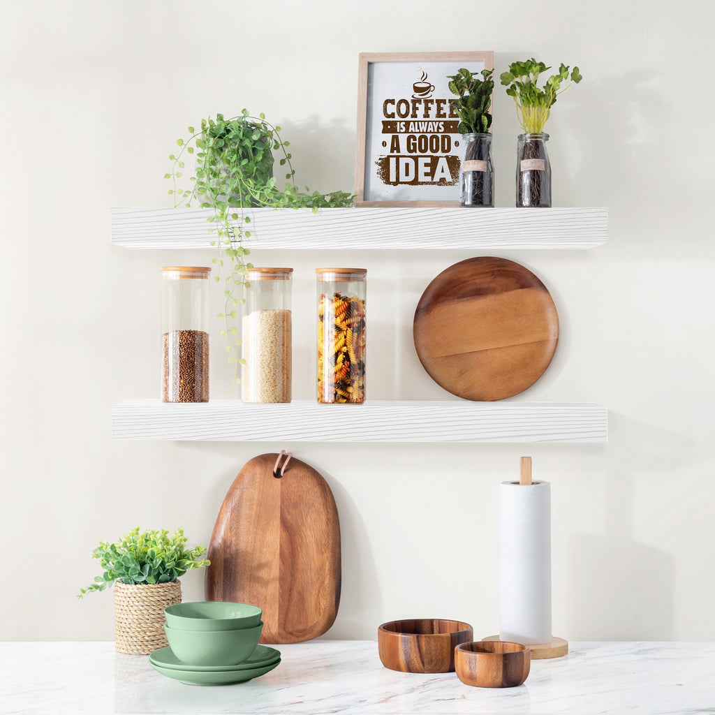 Sorbus Wood Floating Shelves for Wall - 24” Solid Wood Wall Shelves for Bathroom Decor, Books, Bedroom & Living Room - Set of 2 Wall Mounted Kitchen Shelves - Durable 100% Premium Solid Pine