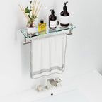 Woindo Bathroom Glass Shelf with Railing, Floating Tempered Glass Bathroom Wall Shelf Rectangle 16 Inch Over The Toilet Storage Cabinet, Gaming Floating Shelves, Bathroom Accessories and Home Decor