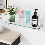Woindo Bathroom Glass Shelf, Floating Tempered Glass Bathroom Wall Shelf Rectangle 16 Inch Shelves Brushed Nickel Bracket Mount Modern