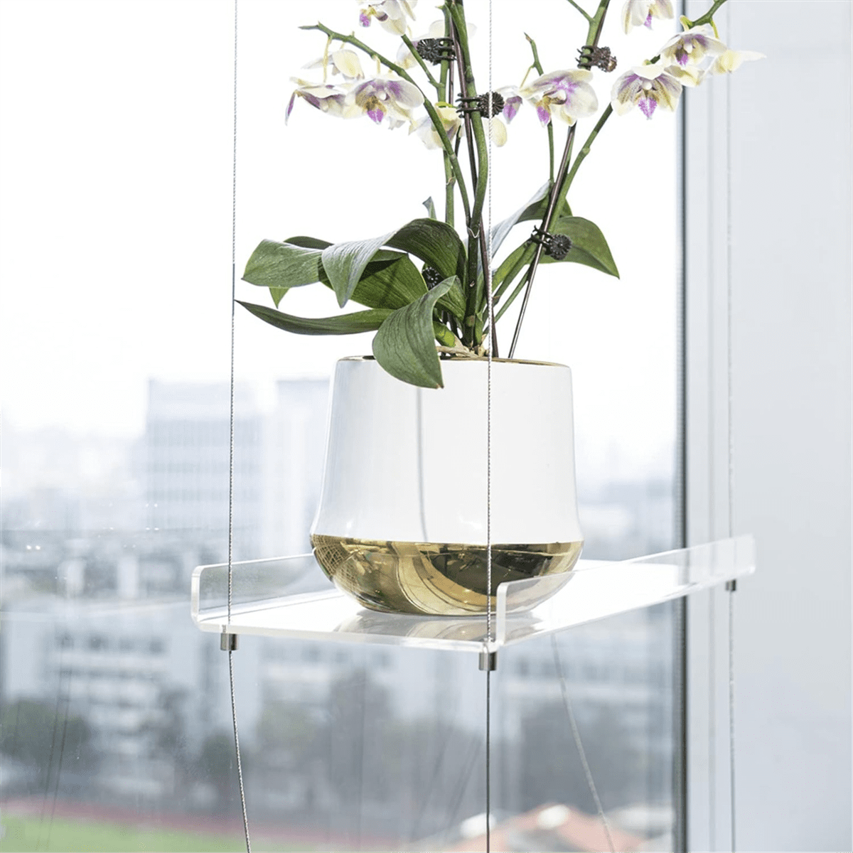 3-Tier Window Plant Shelves 16 Inch, Acrylic Adjustable Hanging Floating Shelf, Window Sill Extender for Indoor Plants