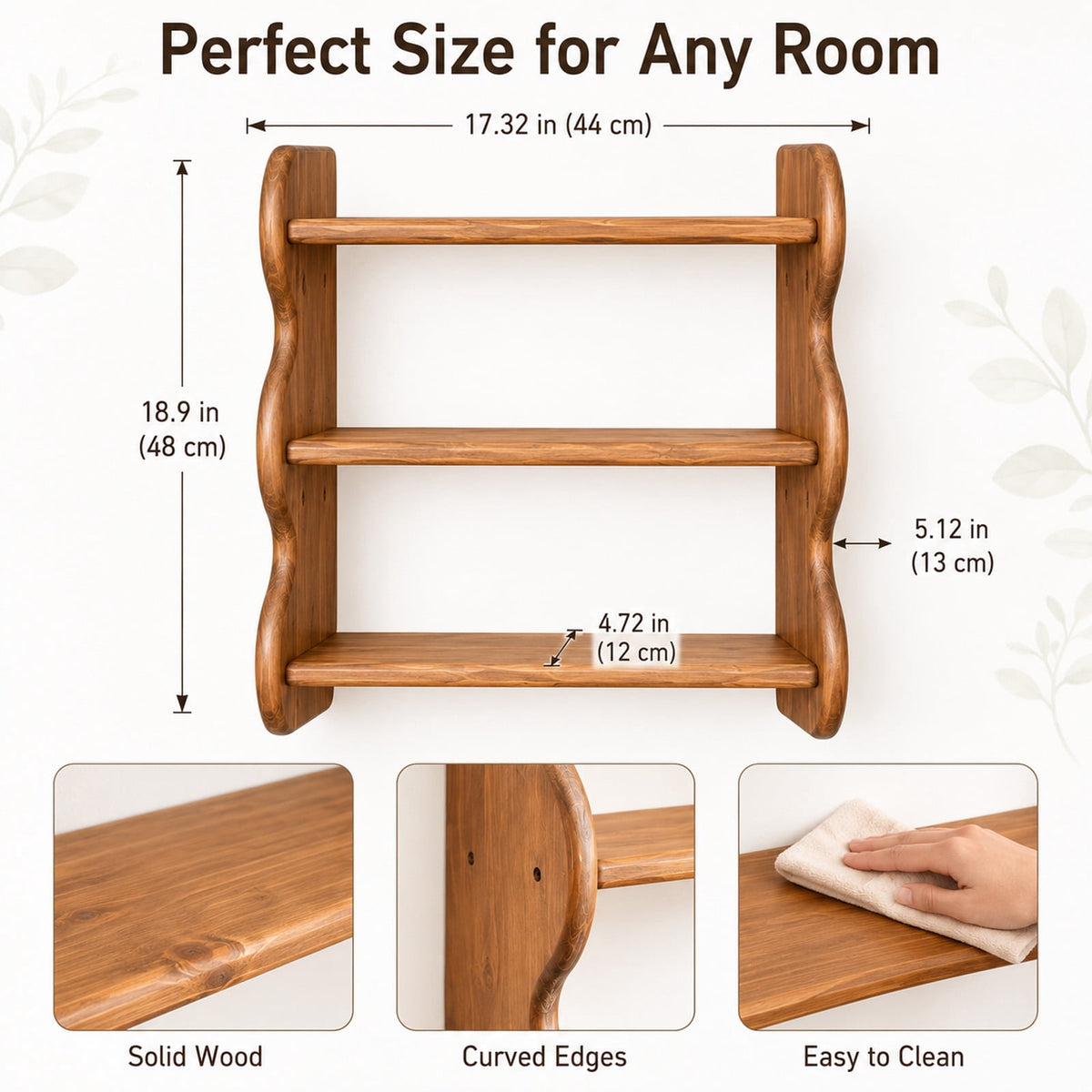 iFaveorr Solid Wood Floating Shelves for Wall 3-Tier, Rustic Wall Shelves Wall Mounted Storage Rack, Farmhouse Decor Floating Shelves Display for Apartment, Living Room and Bedroom