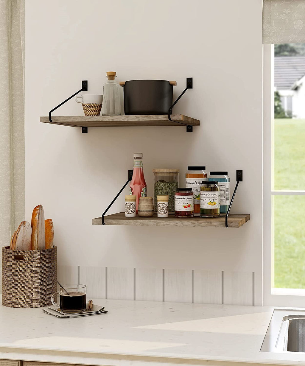 Afuly Deep Floating Shelves  Wall Shelf , Rustic Wood Wall Mounted Shelves 12 inch Large Hanging Shelves for Bathroom, Living Room,  Bedroom, Kitchen, Set of 2