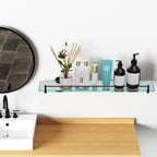 24 Inch Glass Bathroom Shelves,Matte Black Floating Shelves for Wall Rectangular Modern Stainless Steel Glass Shelf for Bathroom Shelves Wall Mounted