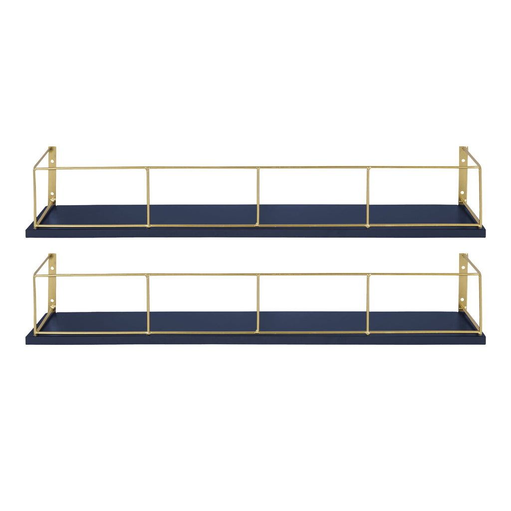 Kate and Laurel Benbrook 24 inch 2-Pack Wood and Metal Floating Wall Shelves, Blue and Gold