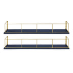 Kate and Laurel Benbrook 24 inch 2-Pack Wood and Metal Floating Wall Shelves, Blue and Gold
