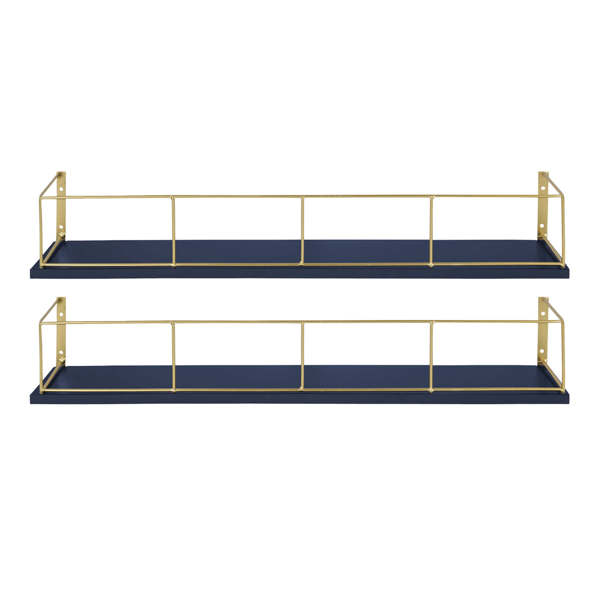 Kate and Laurel Benbrook 24 inch 2-Pack Wood and Metal Floating Wall Shelves, Blue and Gold