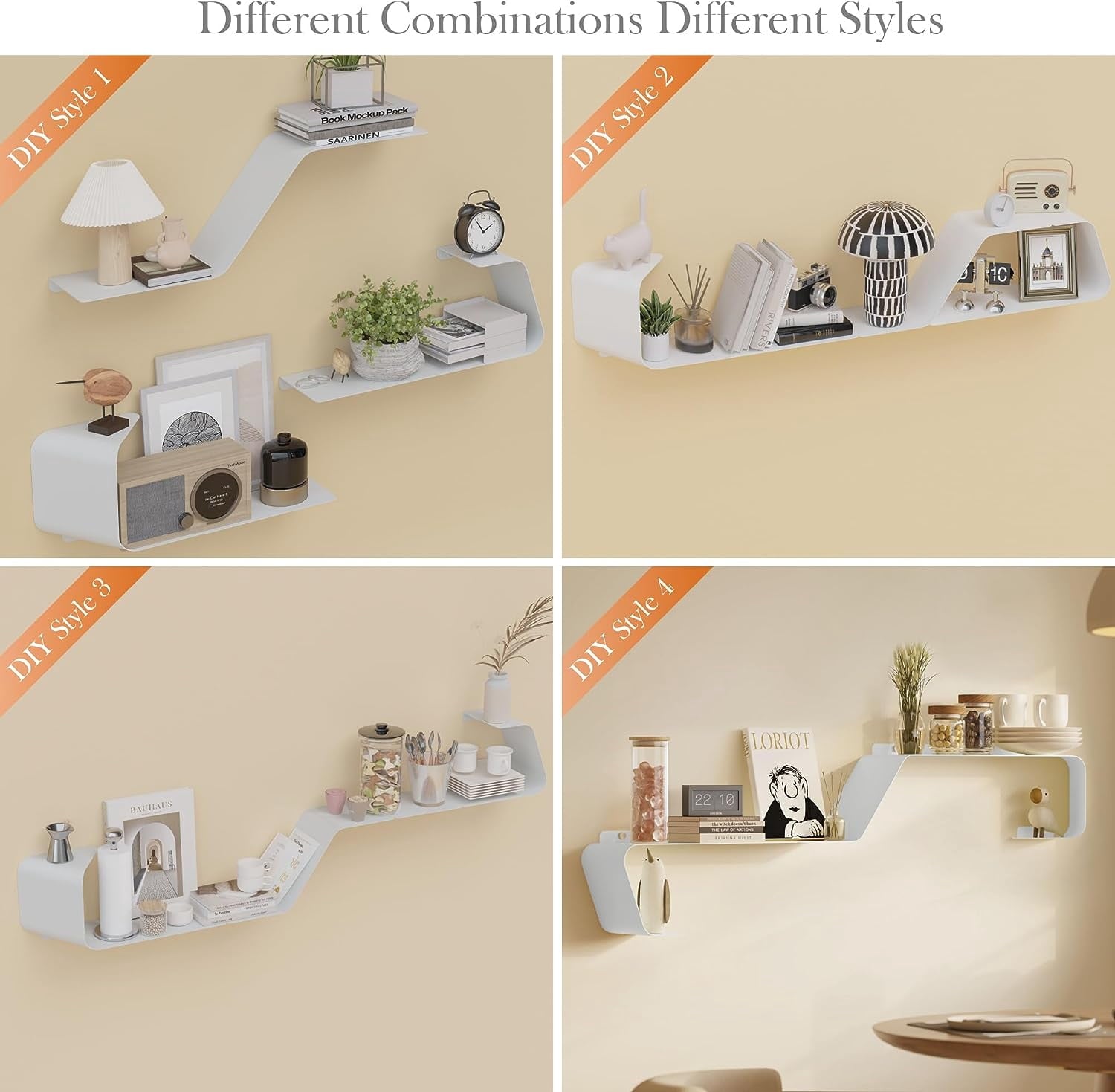 Sttoraboks Floating Shelves, Wall Shelf, Set of 3 Wall Mounted Metal Shelves with DIY Design for Wall Storage,White