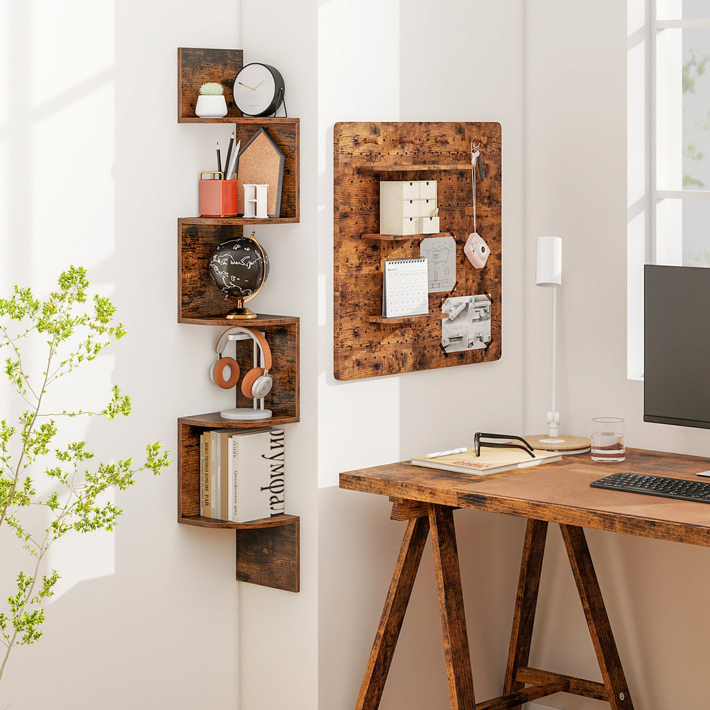 Topbuy 5-Tier Corner Shelf Wall Mount Floating Corner Bookshelf Industrial Corner Ladder Shelf Coffee