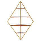 Kate and Laurel Melora Mid-Century Modern Corner Shelf, 24 x 38 x 17, Walnut and Gold, Glamorous Floating Corner Shelving with Four Shelves and Unique Geometric Shape