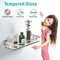 Woindo Bathroom Glass Shelf with Full-coverage Railing, Floating Tempered Glass Bathroom Wall Shelf Rectangle 16 Inch Shelves Brushed Nickel Bracket Mount Modern