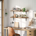 HOOBRO Set of 2 39.4-Inch Floating Wall Shelves with Metal Brackets, Rustic Brown
