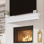 Kincubow 60" Fireplace Mantel Shelf Floating Wood Mantel Shelf with Hidden Bracket Rustic White Wall Mount Faux Fireplace Shelf 60 x 9 x 8