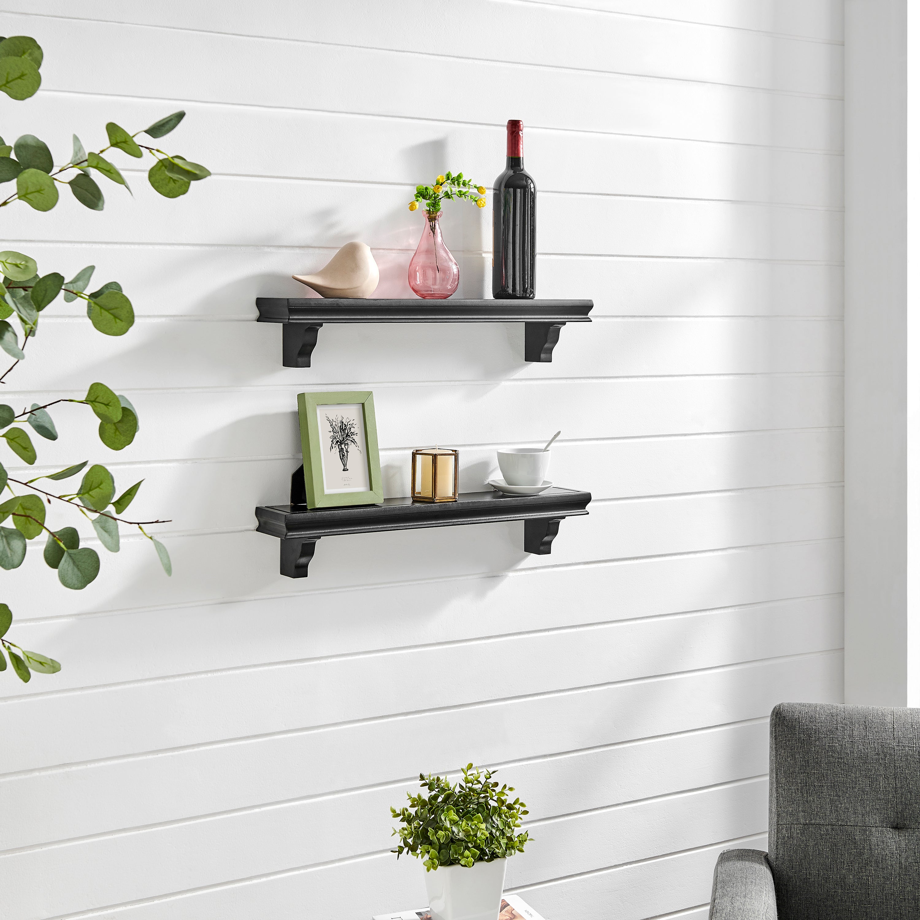 Danya B. Decorative 24" Floating Wall Décor Display Ledge Shelves – (Set of 2) - Black