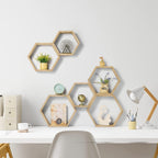 HexaHome 11.3” x 14.8” Rustic Floating Shelves 6-Tier Honeycomb Wood (6 Count)