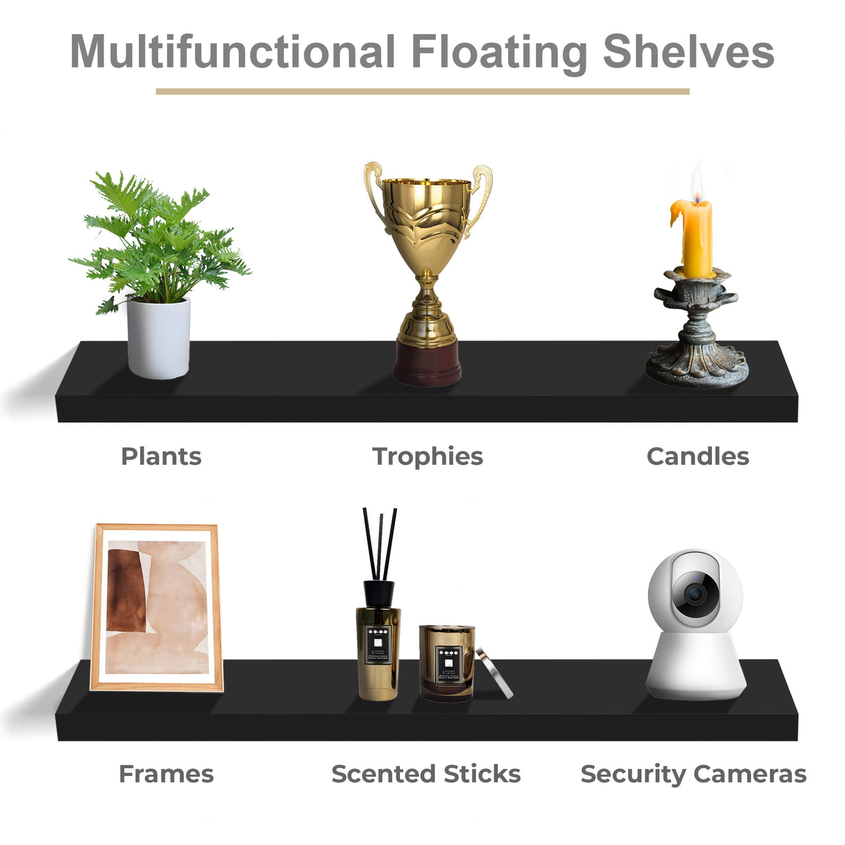 Sorbus 3-Pack 35"x9" Floating Wall Shelves for Bedroom, Kitchen, Bathroom, Home Décor, Black