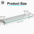 Woindo Bathroom Glass Shelf, Floating Tempered Glass Bathroom Wall Shelf Rectangle 16 Inch Shelves Brushed Nickel Bracket Mount Modern